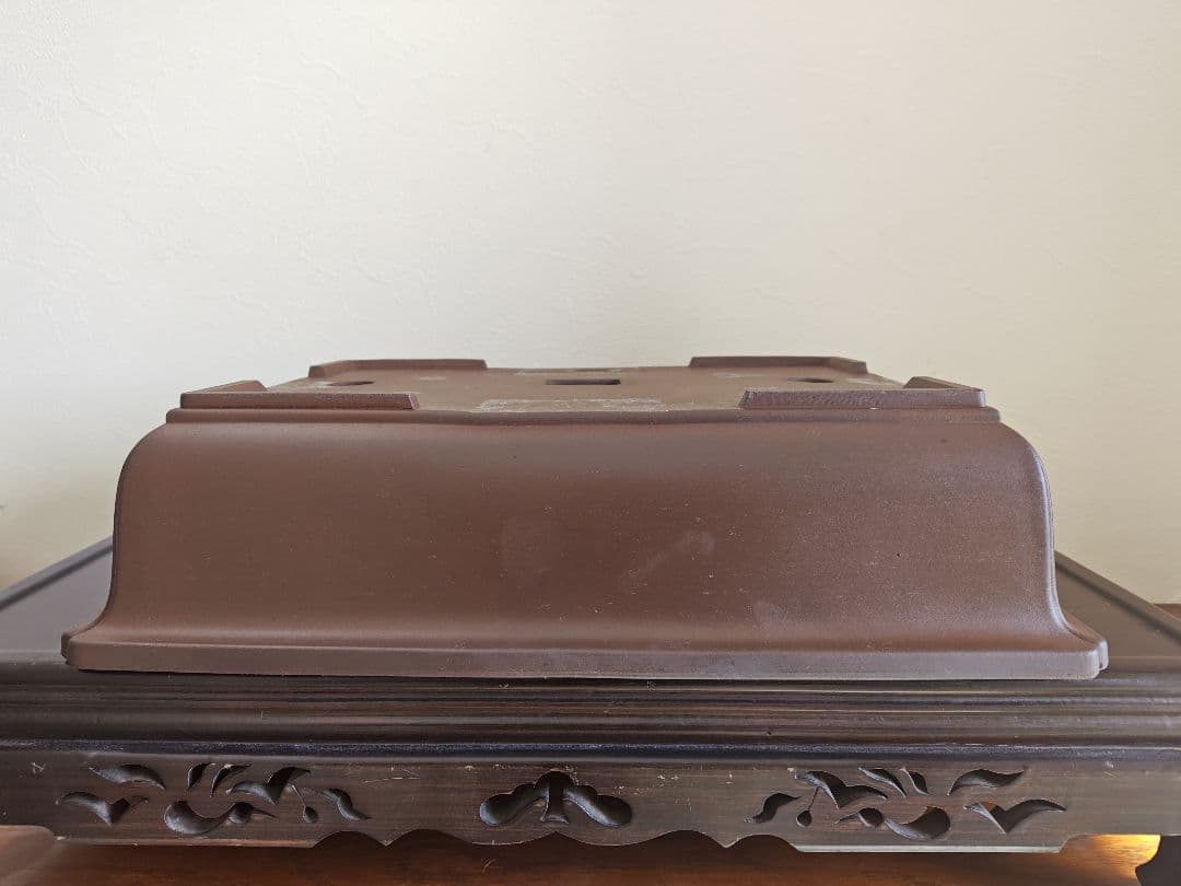 陶器製長方形盆栽鉢 大型　落款　丸四 約45.5cm×32.5cm×11.5cm