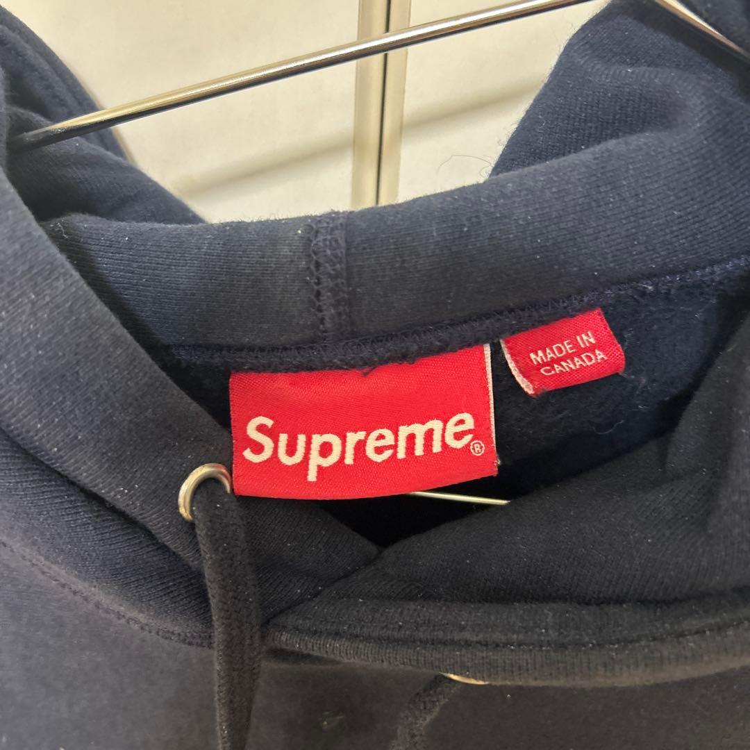 Supreme フード付きパーカー ネイビー Sロゴ