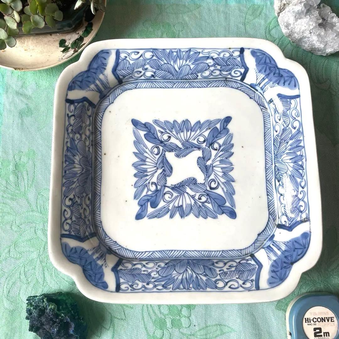 江戸期　古伊万里　染付　変形角皿　飾り皿