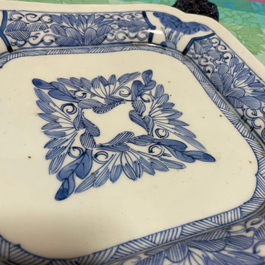江戸期　古伊万里　染付　変形角皿　飾り皿