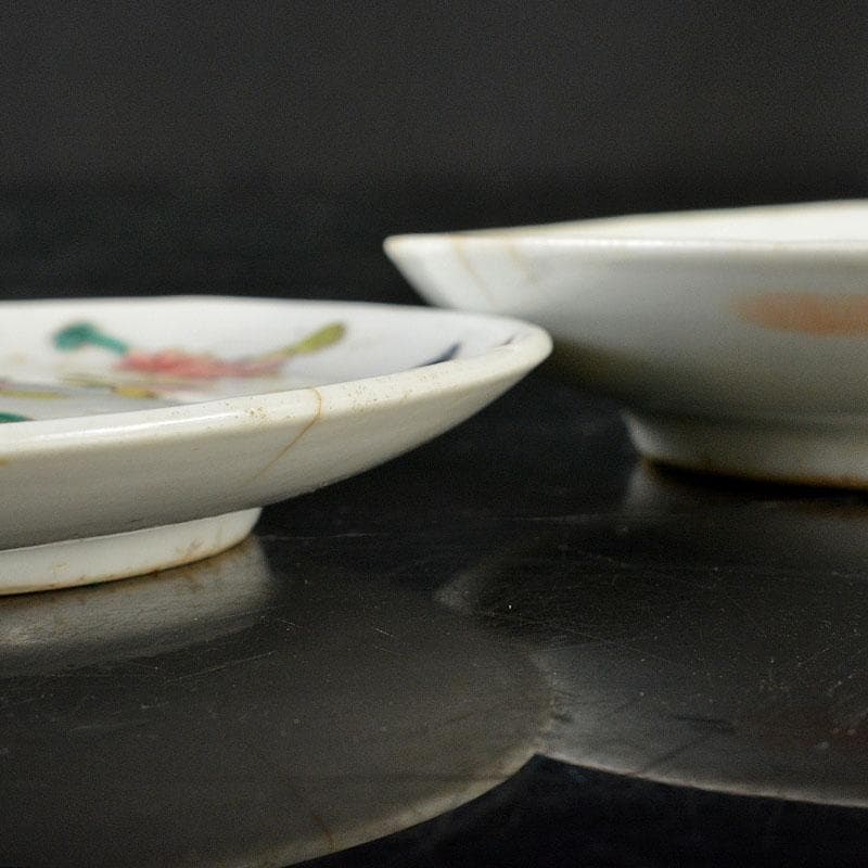 中国 民国 粉彩 花蝶文盤 小皿 二客 時代箱付 C R6471