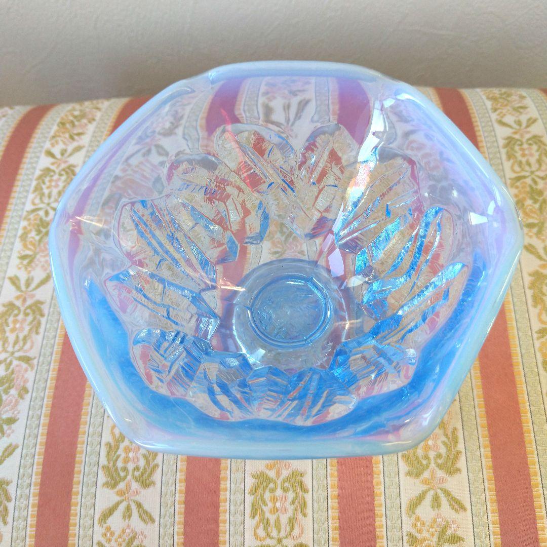 レトロ アンティーク 青色 フラワー型ガラスボウル 氷コップ デザート