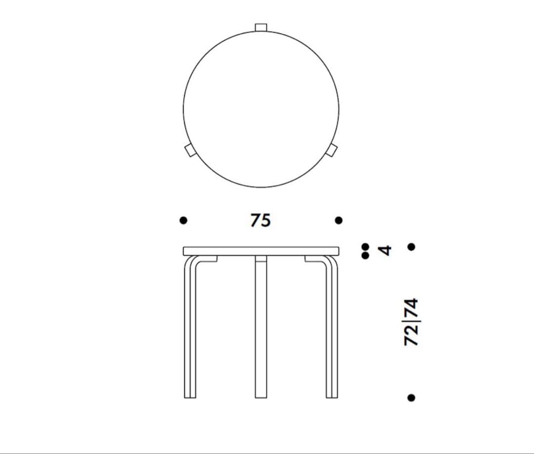 artek 90B ブラックリノリウム　75cm 3本脚 アアルト