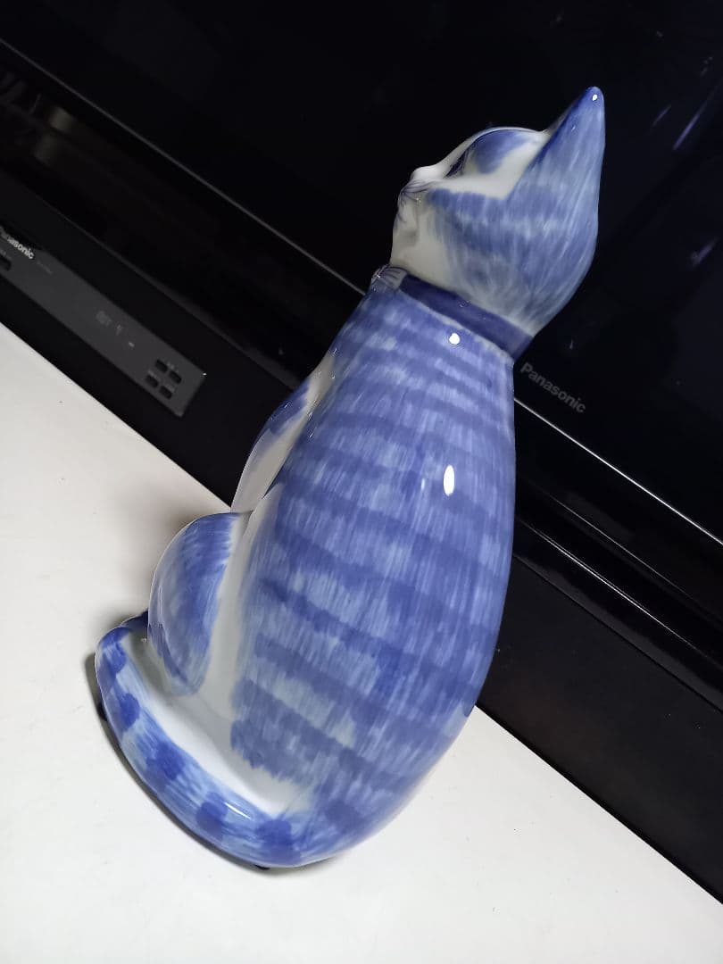 イタリア製 ビンテージ 陶器 手彩色 蝶ネクタイ 座り猫 オブジェ