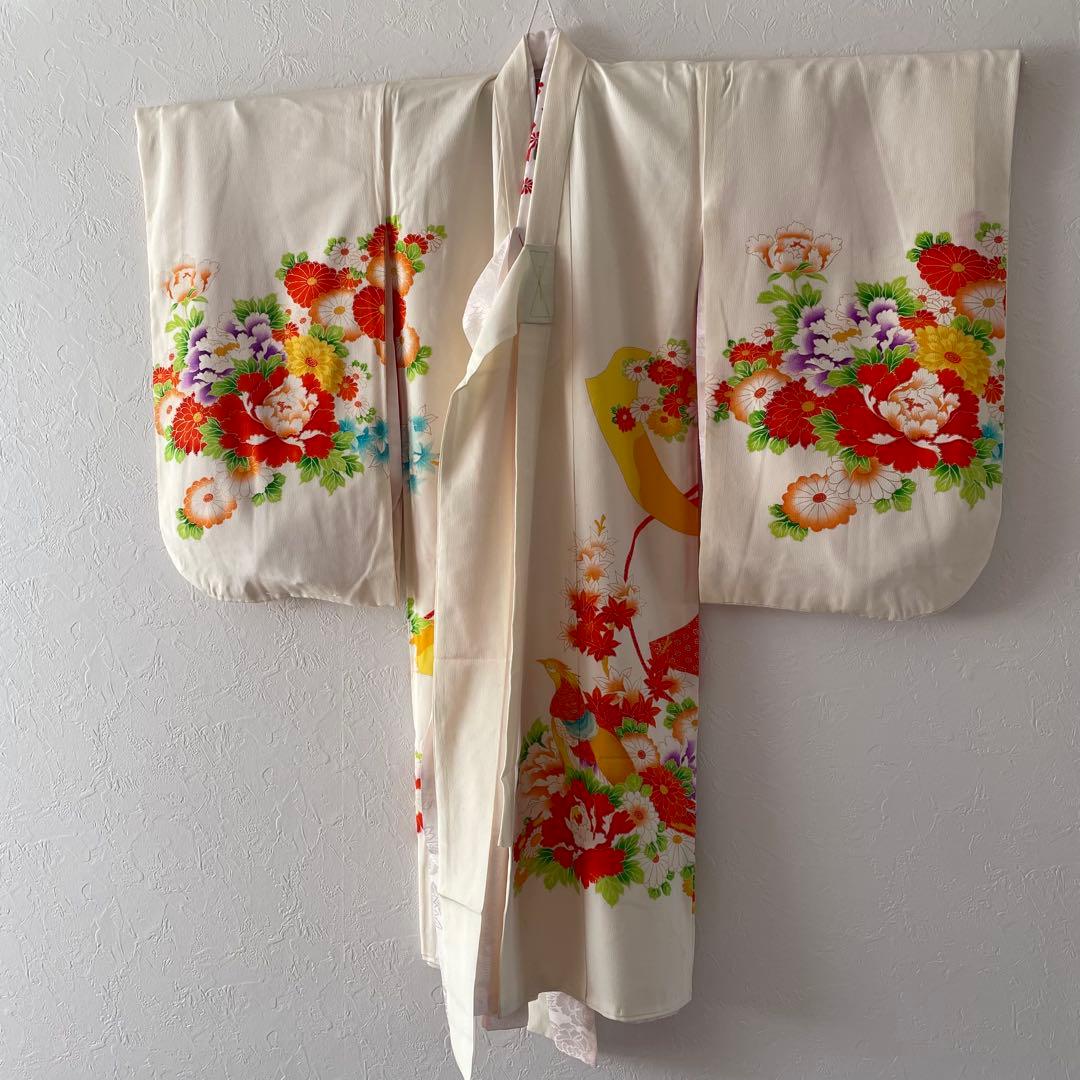 七五三　３歳　正絹お着物セット　正絹被布　被布飾り付き