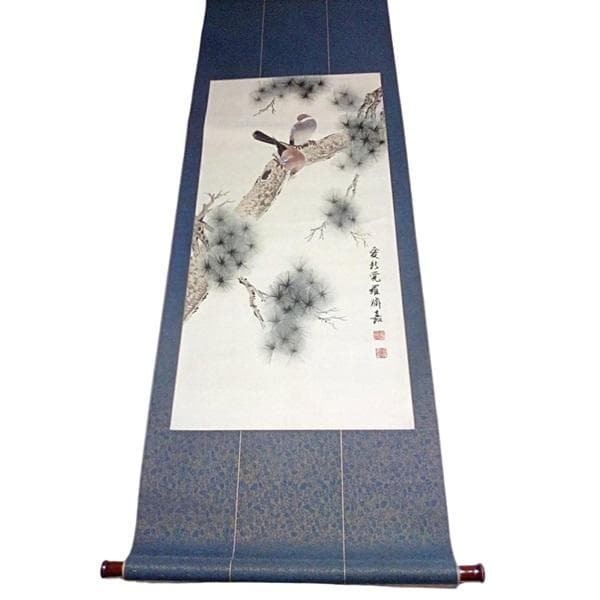 Y 愛新覚羅 骨董 掛け軸 あいしんかくら 鳥 中国画 長期保管物