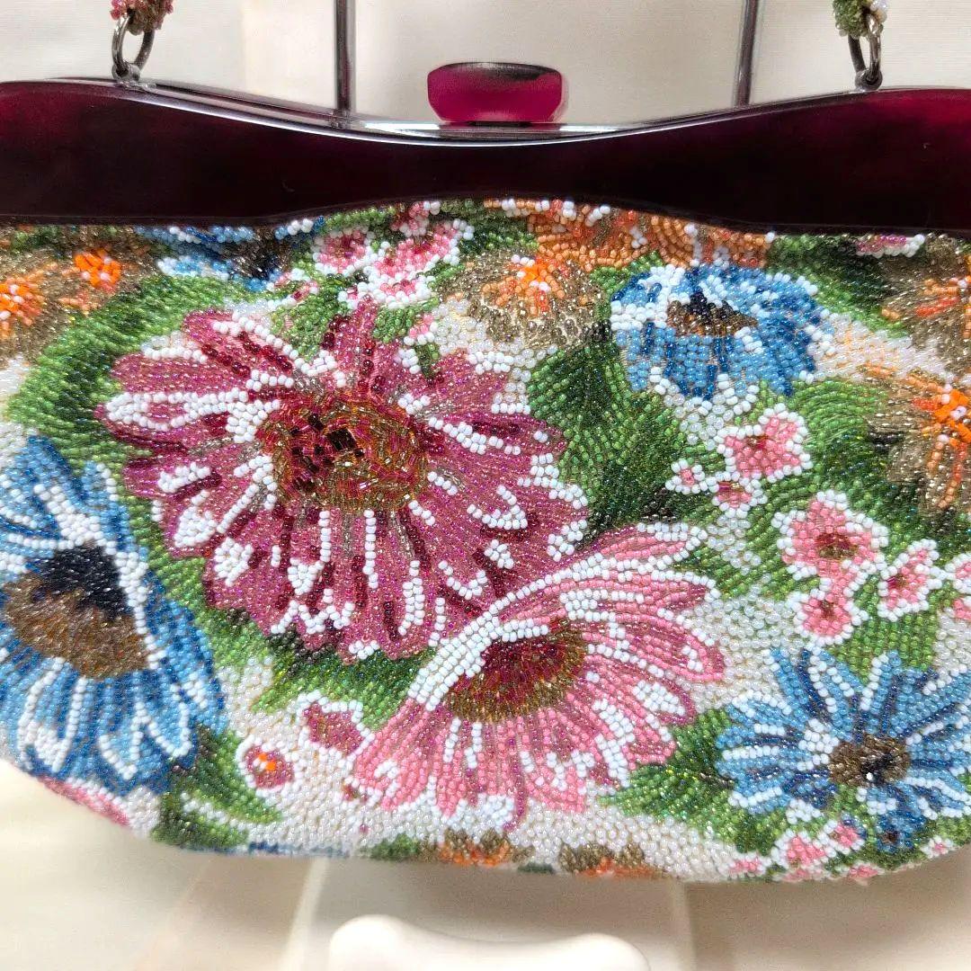 花柄ビーズ刺繍　ハンドバッグ　はしもと　和装バック　超美品　昭和レトロ