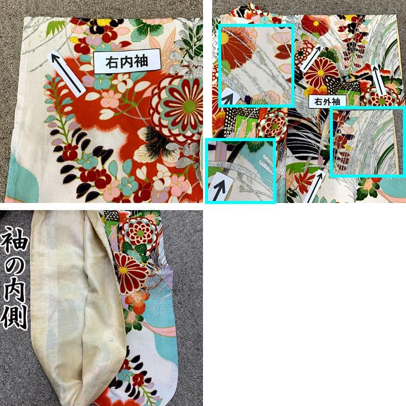 510ag63□七五三 三歳 アンティーク 着物&被布 銀彩 御所車□状態良好