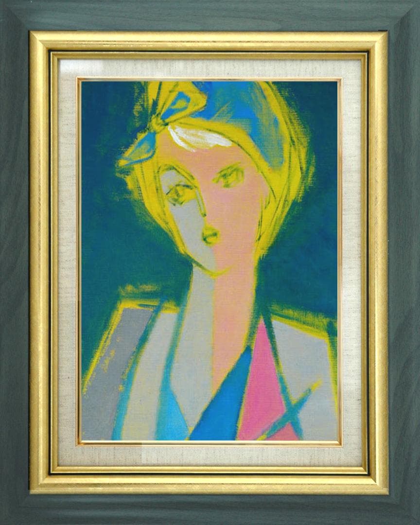 油絵 菅家令子 絵 絵画 インテリア 額付(黒) F6-080612 人物 女性