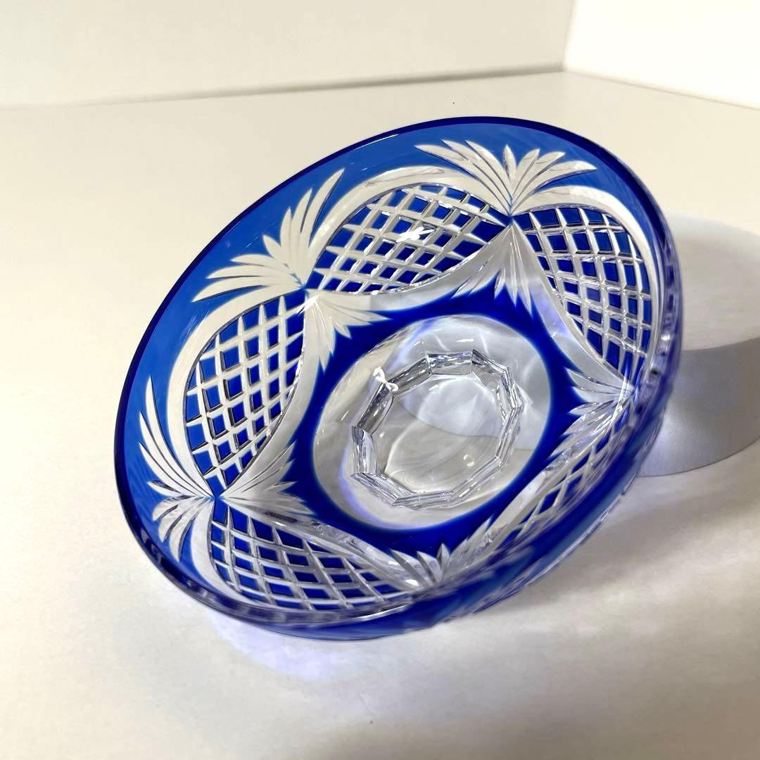 XG338カメイガラス・藍被硝子・薩摩切子・猪口・蓋付子付・友箱・酒器