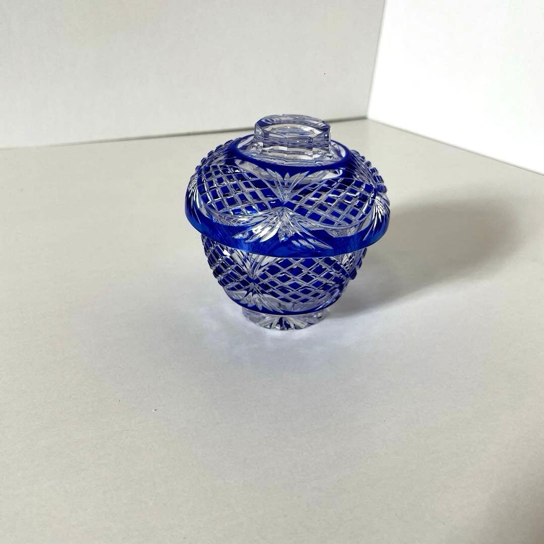 XG338カメイガラス・藍被硝子・薩摩切子・猪口・蓋付子付・友箱・酒