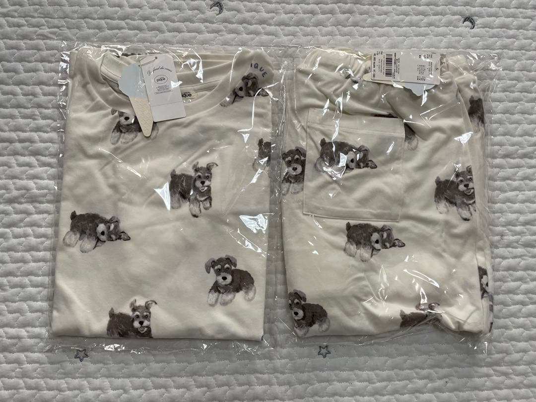 【新品】ジェラートピケ　シュナウザー柄ロンＴ&ロングパンツ上下セット