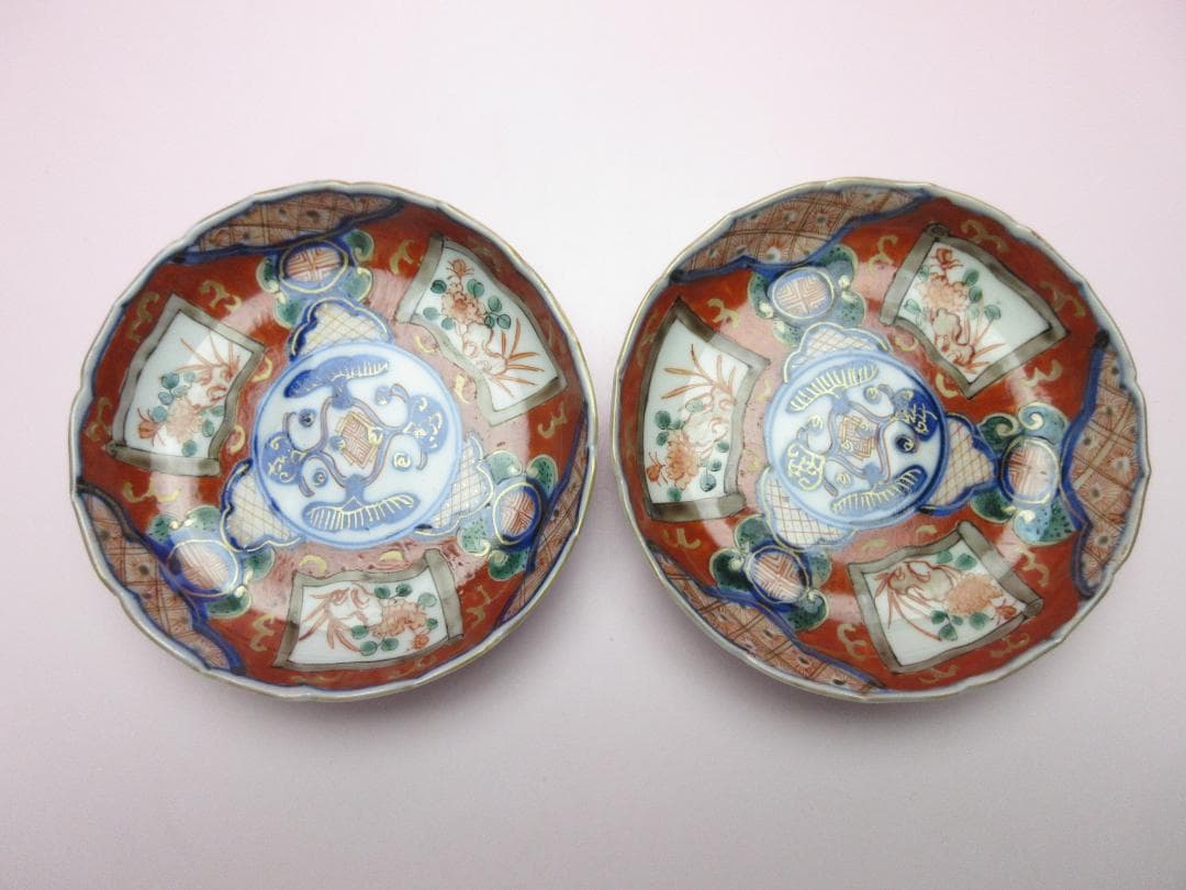 時代物 角富 花草紋 色絵 錦手 小皿 10客 MO70115