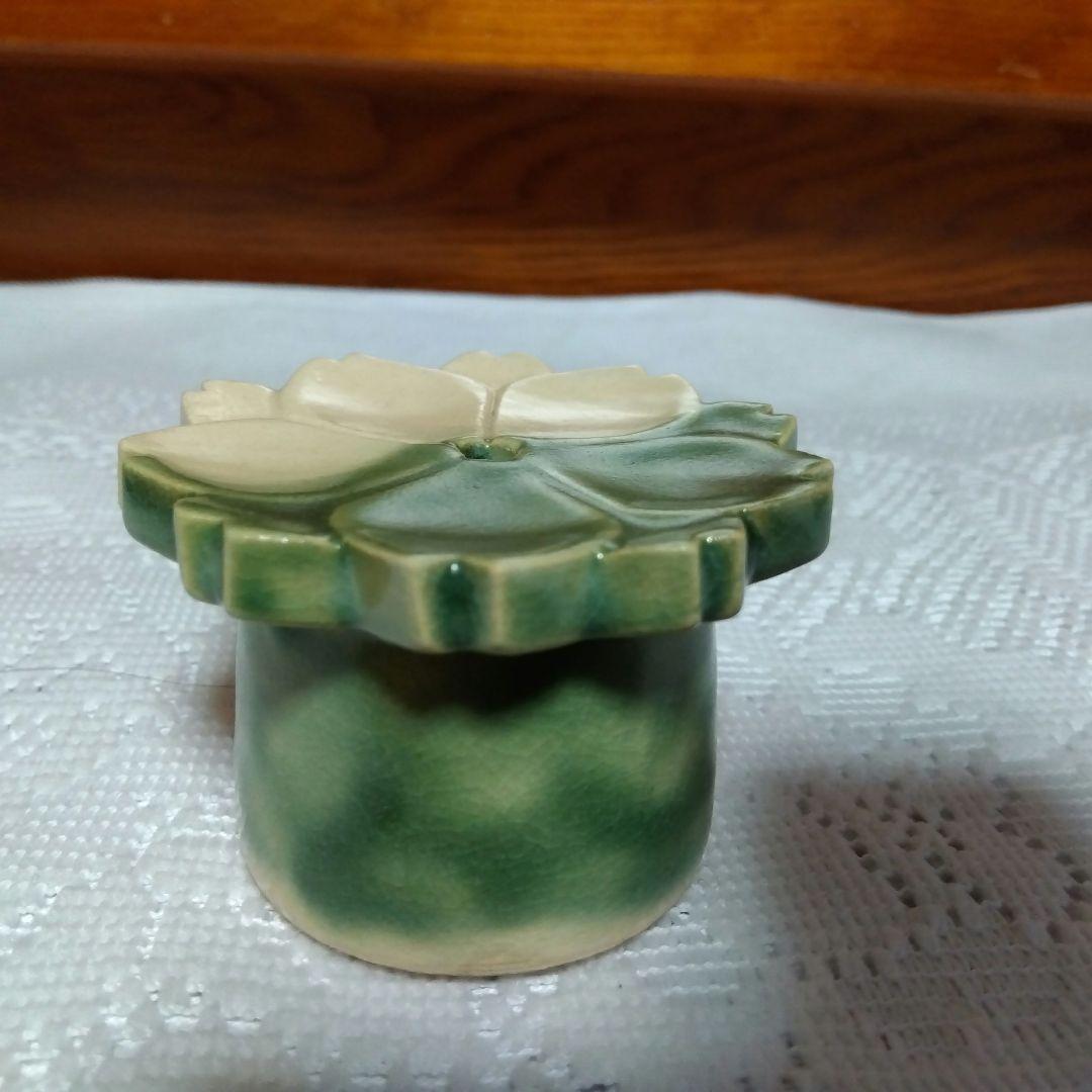 茶道具・表千家・蓋置・三浦竹軒造・ビィンテージ・八重桜・織部焼・共箱付き