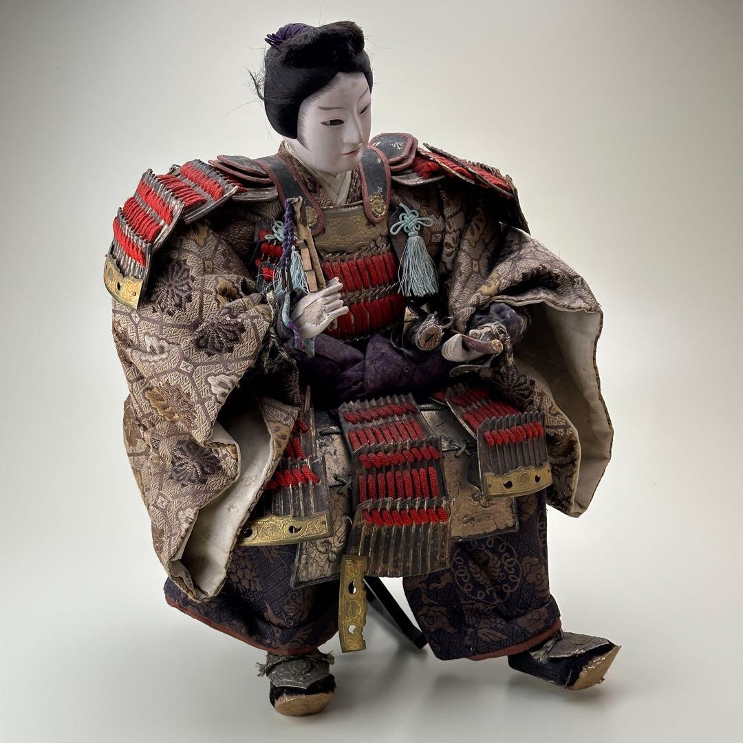 幕末〜明治 武者人形 鎧武者座り人形 高さ約40cm 古美術・骨董