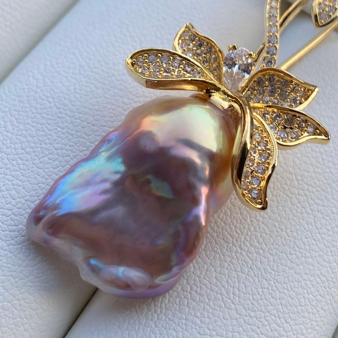 本真珠 淡水バロックパール両用ブローチ/ネックレストップ 紫ゴールドBL034