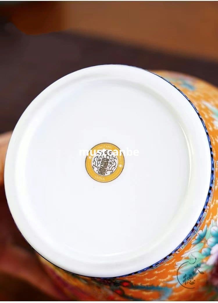 琺瑯彩富貴花鳥将軍壺 茶壺 防潮物壺景徳鎮 陶磁器 装飾品