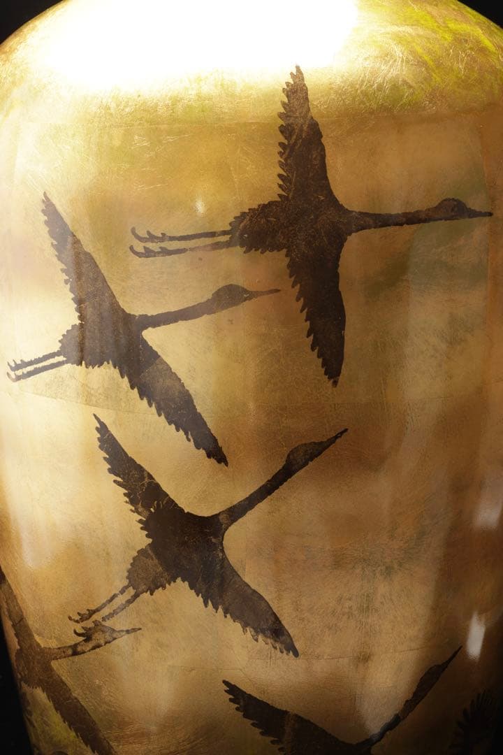 大型 漆塗 金地花瓶 鶴図 秋草文様 高さ62cm 花器 飾壺 古美術品 骨董品