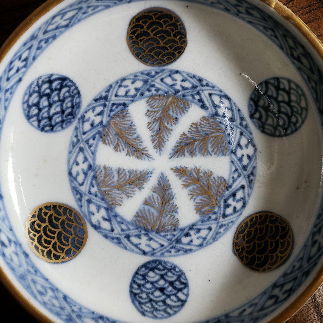 小皿 古伊万里 明治 丸窓 ようらく 四方襷文様 大明嘉清年製