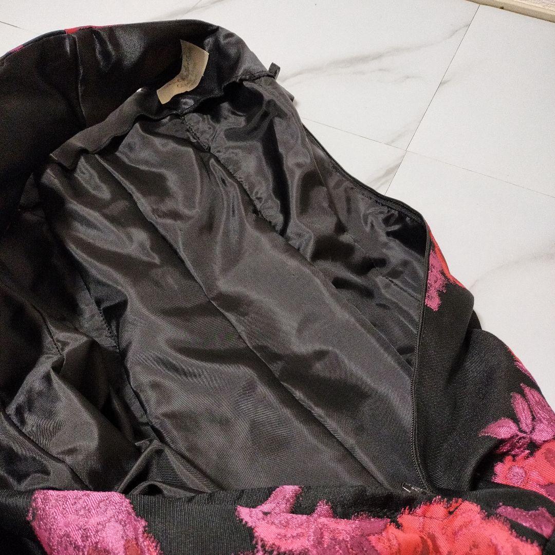 ジュネビビアン 花柄マーメイドドレス 薔薇 スパンコール アシンメトリー M 黒