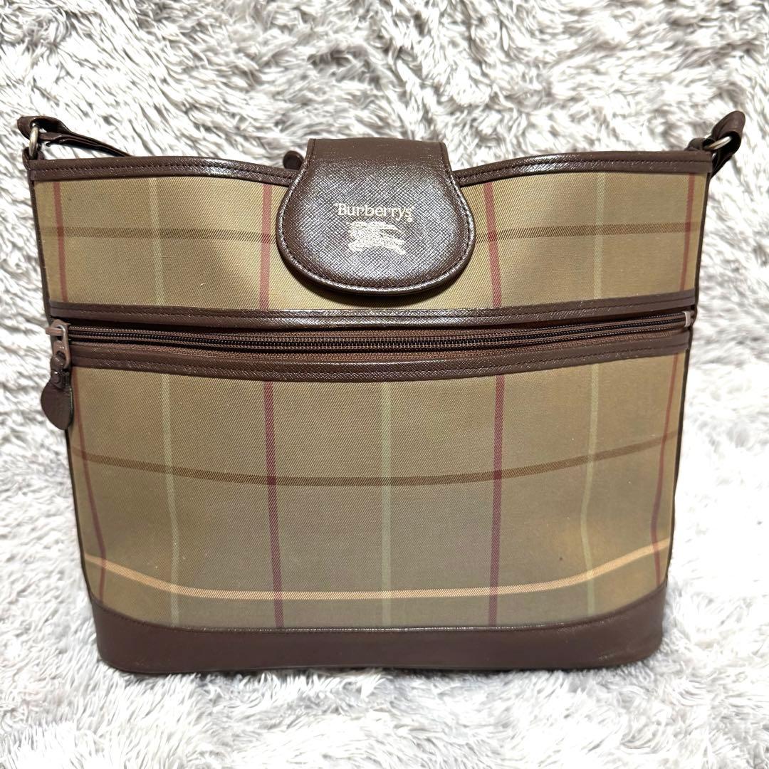 フィロ様★バーバリーズ ノバチェック ショルダーバッグ PVC×レザークロス