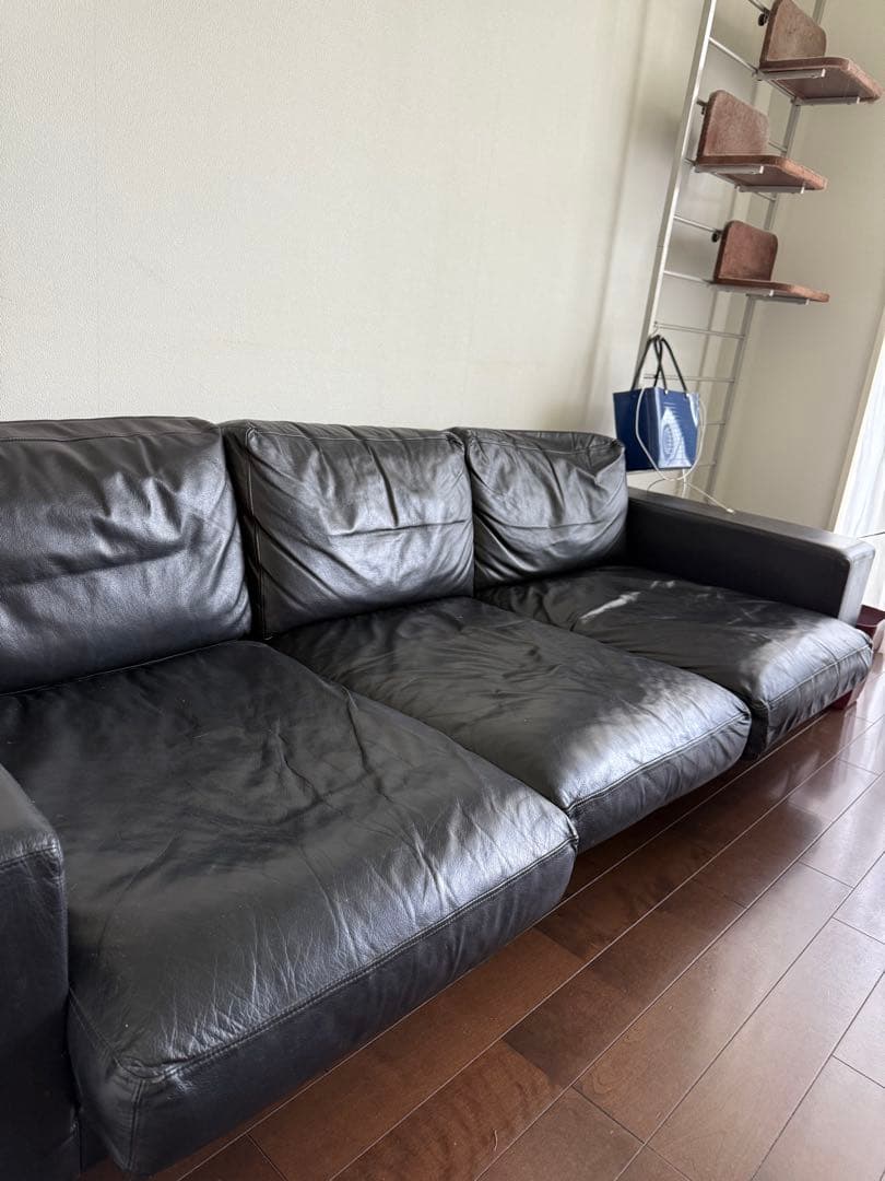 CIBONE ROBELE SOFA 3P 本革 黒 ソファ 使用感あり 送料込
