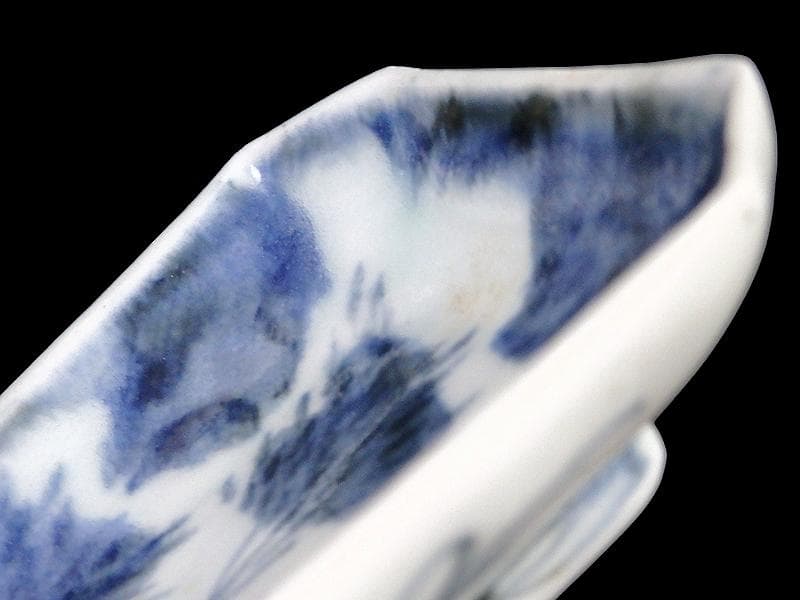 古伊万里　染付　竹笹紋の図　四方角　豆皿　E598AS-CTy