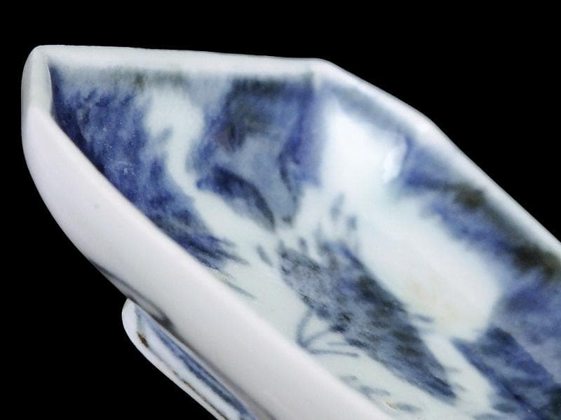 古伊万里　染付　竹笹紋の図　四方角　豆皿　E598AS-CTy