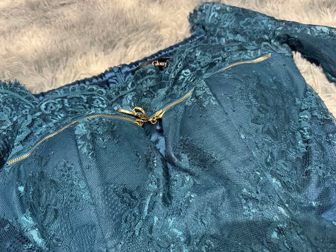 Robe de Fleurs Glossy ティールブルー ミニドレス M