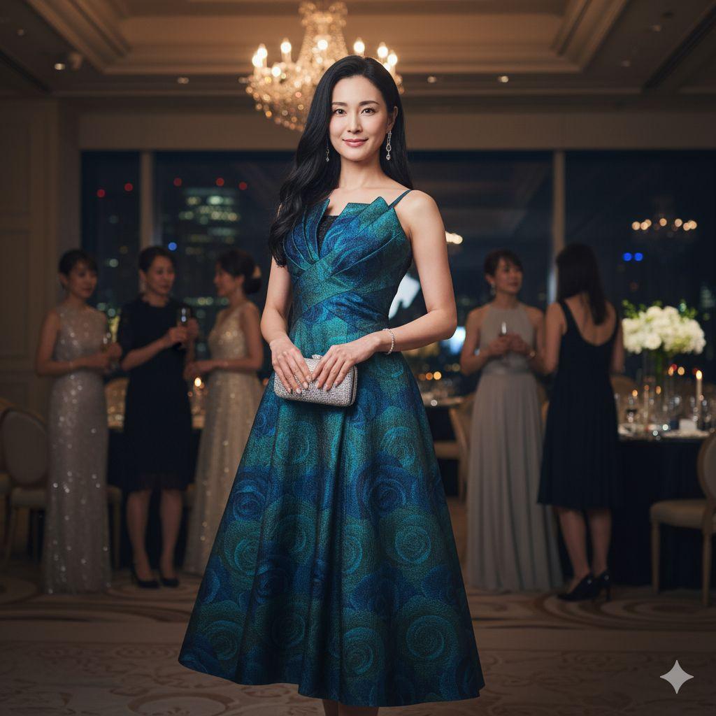 美品 Genet Vivien ローズ柄パーティードレス