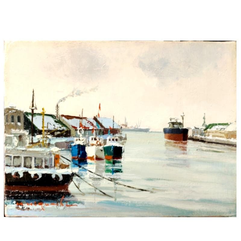 ☆樋口 洋☆「釧路の朝」油絵　SM　未使用額！