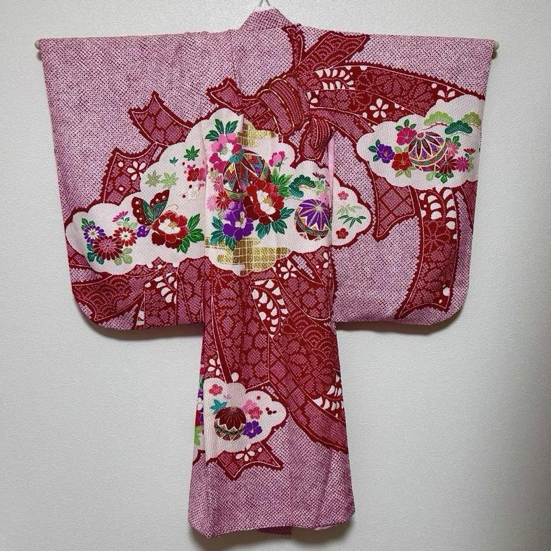 七五三　3歳　被布コートセット　鹿の子柄　絞り風