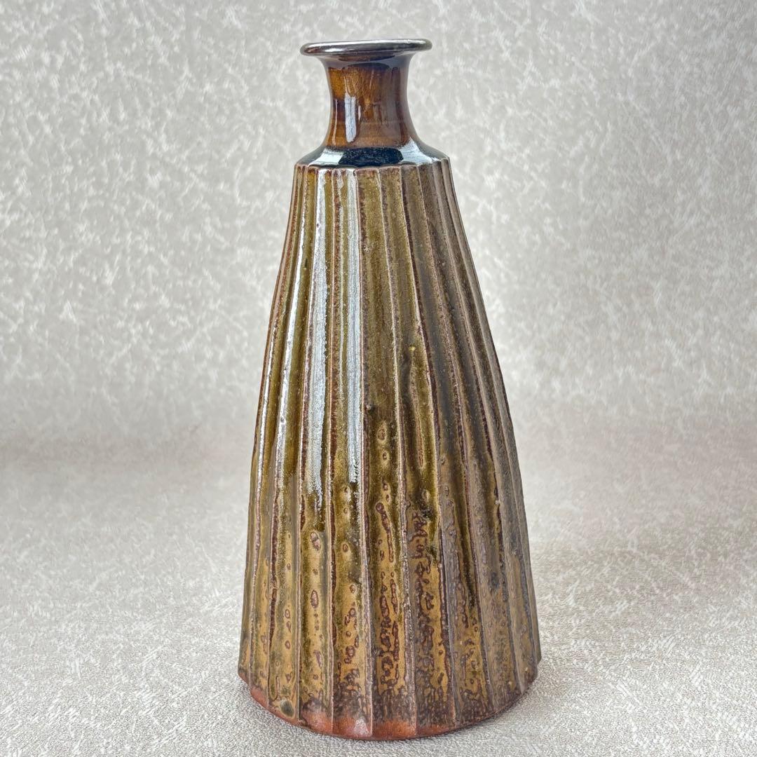 【灰釉 鎬手瓶 市野茂良】花瓶 花入れ