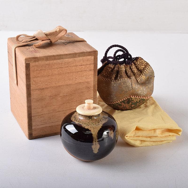 Gojyo 京焼　清水焼　桶谷定一作　文琳茶入　仕覆付　共箱　V　8205 茶道具 京焼 清水焼 桶谷定一作 文琳茶入 仕覆付 共箱 V 7704 茶道具