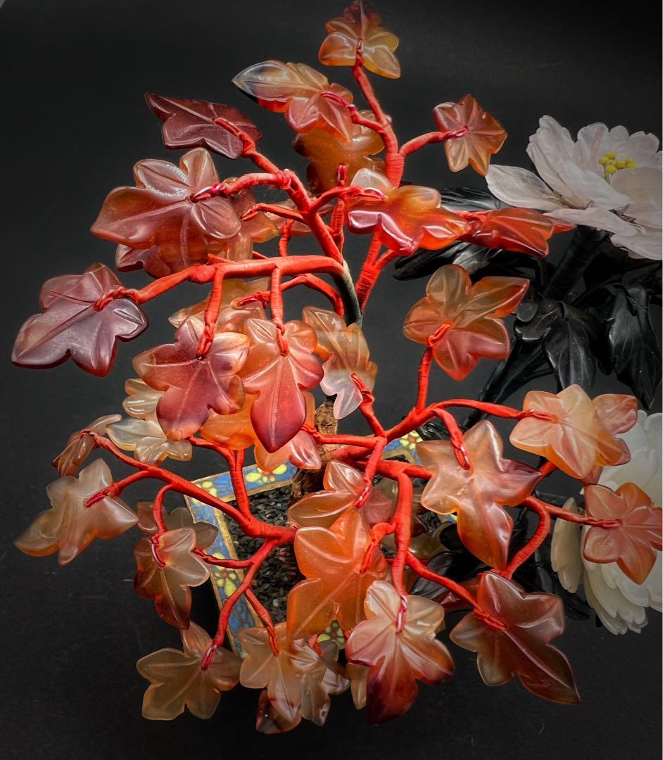 中国美術 古玩 七宝焼 玉石 瑪瑙 翡翠 彫刻 盆栽置物