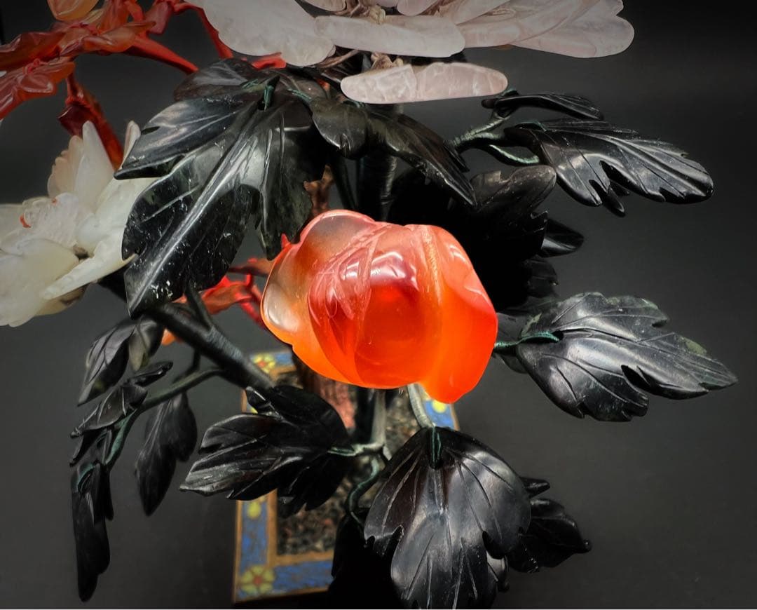 中国美術 古玩 七宝焼 玉石 瑪瑙 翡翠 彫刻 盆栽置物