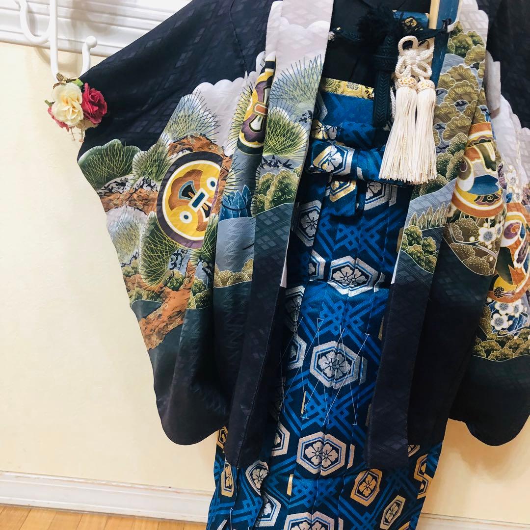 七五三五歳フルセット‼️黒地暈し⭐︎鷹凛々しい⭐︎金蘭袴煌びやか極めてる⭐︎逸品