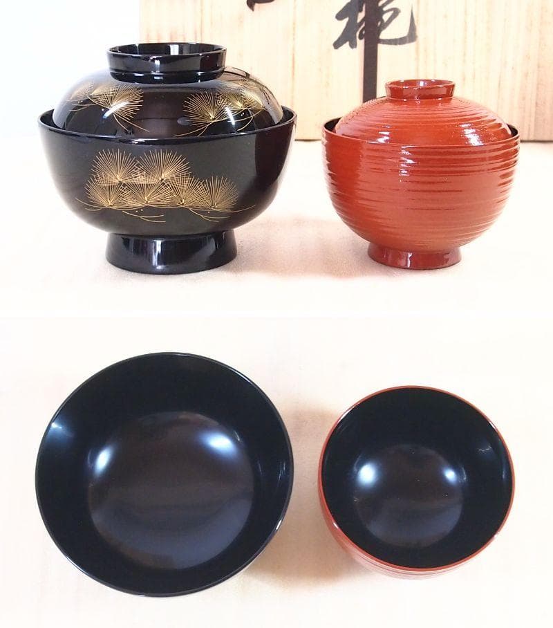 【美品】輪島塗 うるし工芸なかたに 寿松沈金 煮物椀 5客 雑煮椀/大椀 漆器