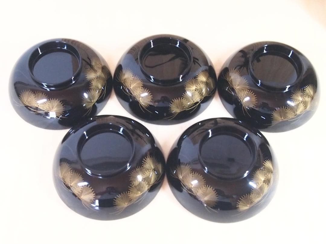 【美品】輪島塗 うるし工芸なかたに 寿松沈金 煮物椀 5客 雑煮椀/大椀 漆器