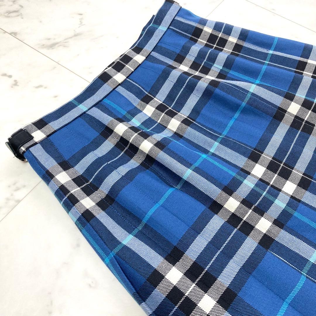 極美品 オニールオブダブリン プリーツ キルトスカート チェック L ブルー