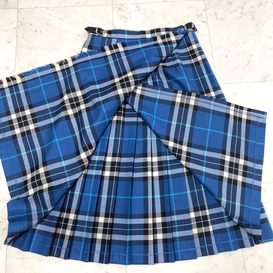 極美品 オニールオブダブリン プリーツ キルトスカート チェック L ブルー