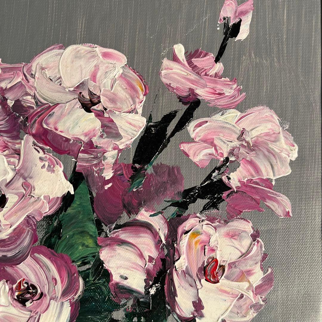 手書き油絵 花瓶の花 額付き 肉筆絵画 インテリア 油彩画