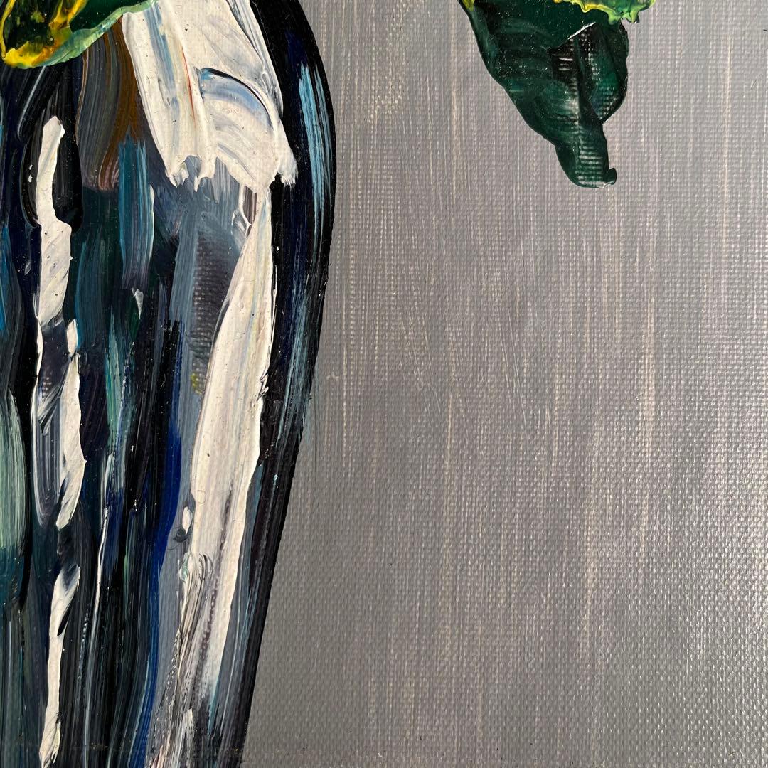 手書き油絵 花瓶の花 額付き 肉筆絵画 インテリア 油彩画