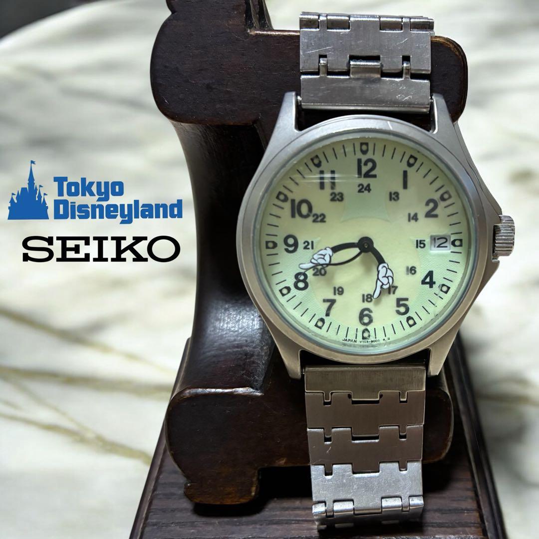 東京ディズニーランド SEIKOコラボ 夜光文字盤ミッキー 腕時計 シルバー