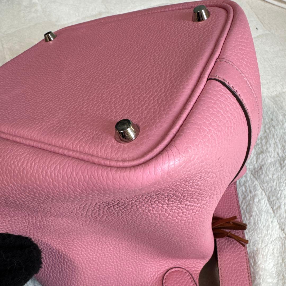 ピコタンロック風本革キューブバッグ　ピンク　レザーハンドバッグ