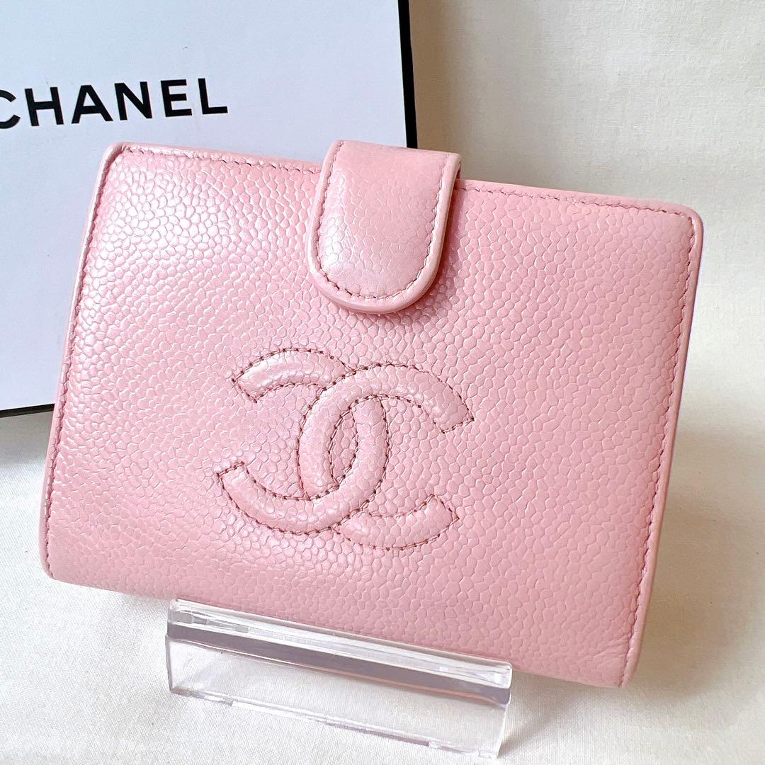 CHANEL シャネル 二つ折り財布 キャビアスキン ココマーク がま口