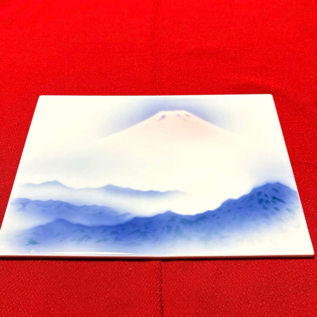 宮内庁御用達 深川製磁 陶板 赤富士 深川製刻印入