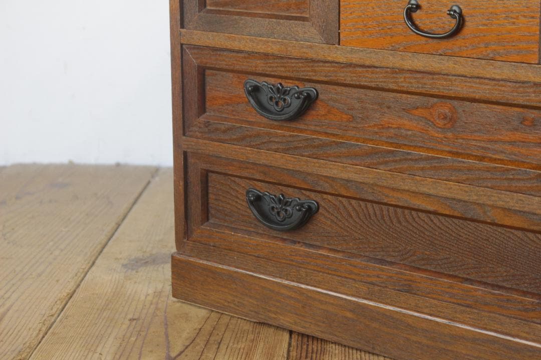 レトロ 小振り 引き出し 茶箪笥 抽斗 5杯 隠し収納 からくり箪笥 鍵付き