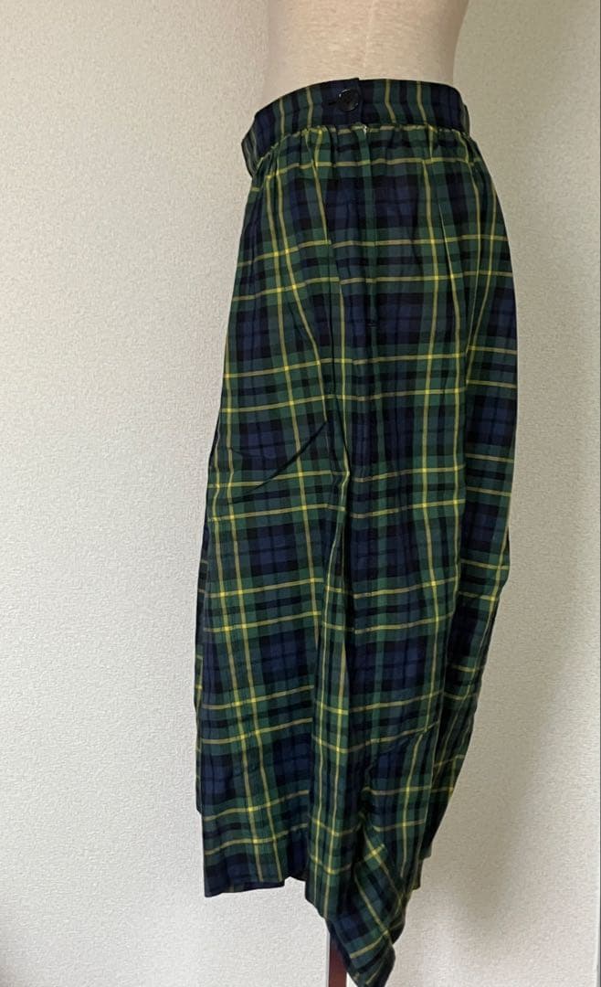 トリコ コムデギャルソン チェック柄サルエルパンツ グリーン