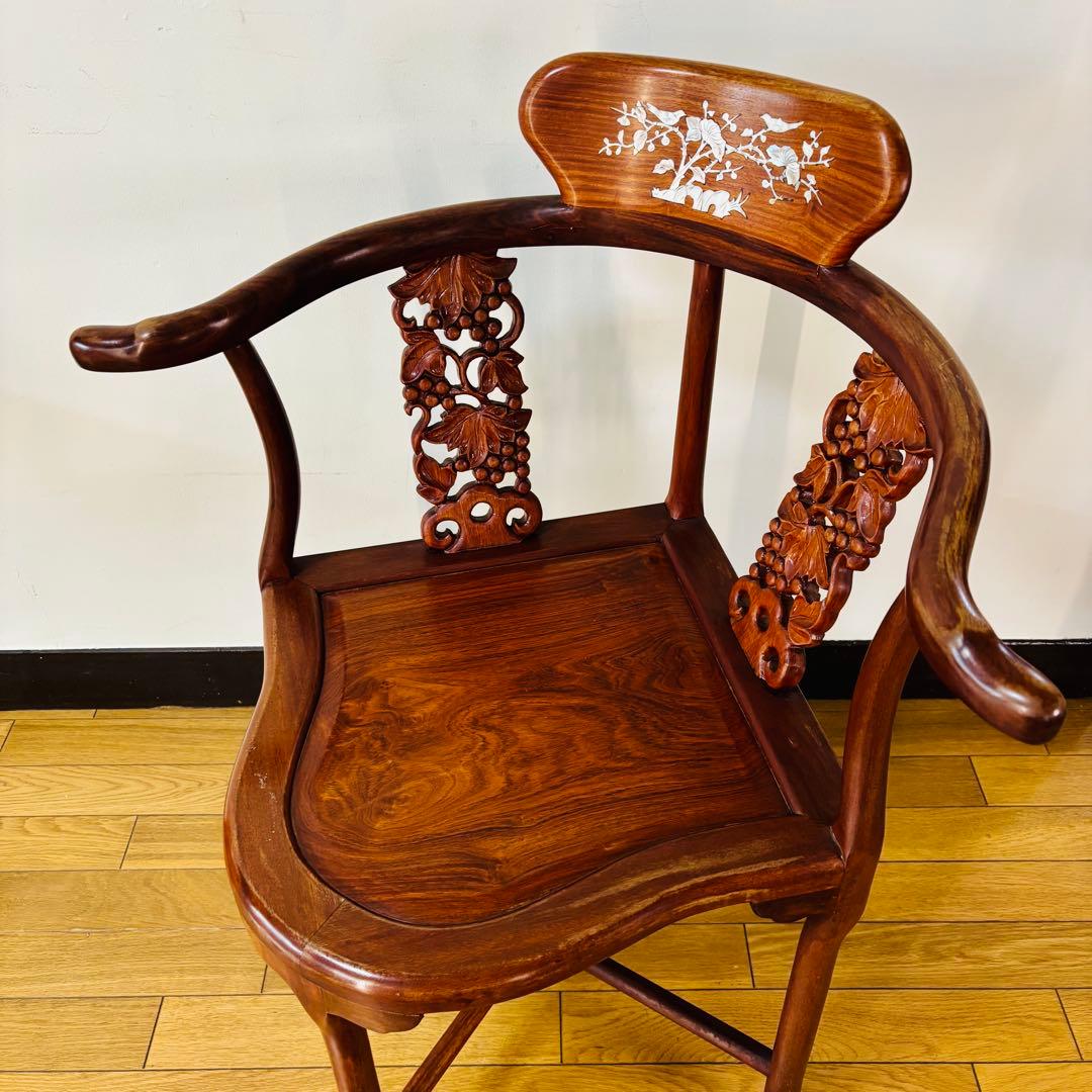 螺鈿細工 唐木家具 椅子 ア ームチェア 中国椅子 送料込み